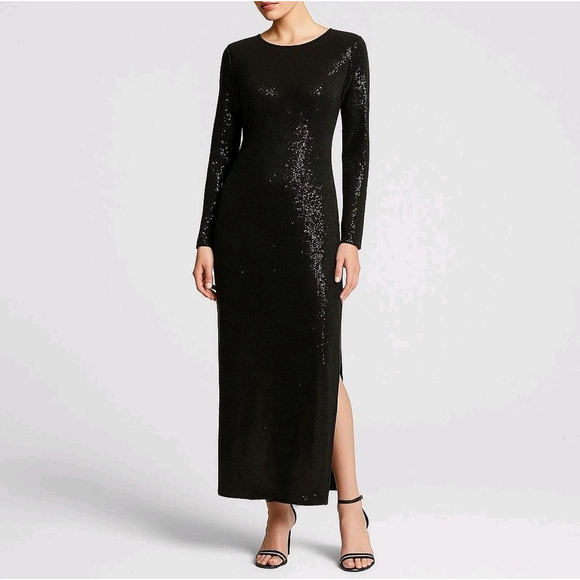 bebe Dresses & Skirts - Bebe Black Disco Dot Long Sleeve Maxi Dress Made in USA Bodycon Sequin Sz XL